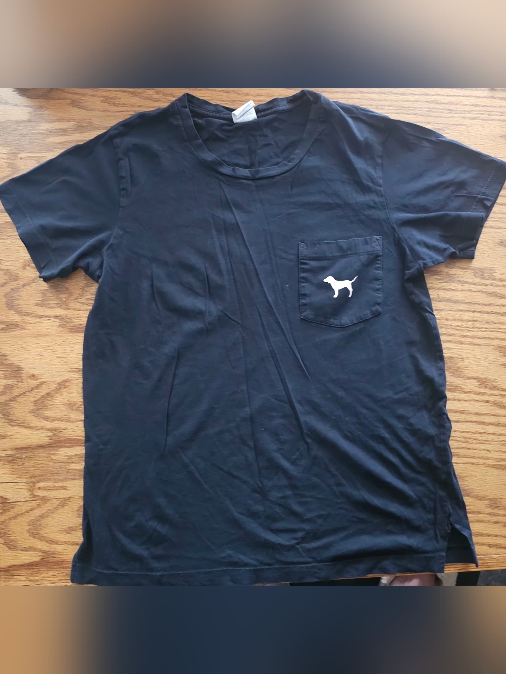 PINK Victoria's Secret Black Pocket Tee with White Dog Logo